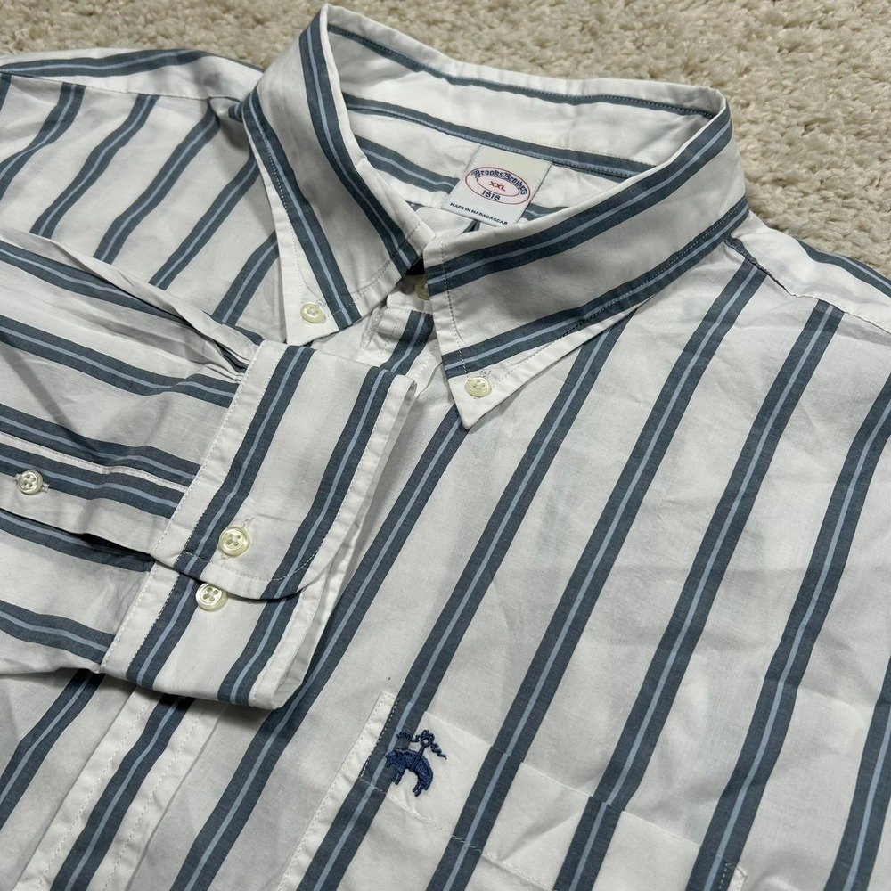 Brooks Brothers Button Down Shirt XXL White Blue Striped Long Sleeve Cotton